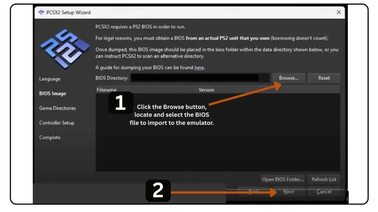 ps2 bios setup on pc emulator